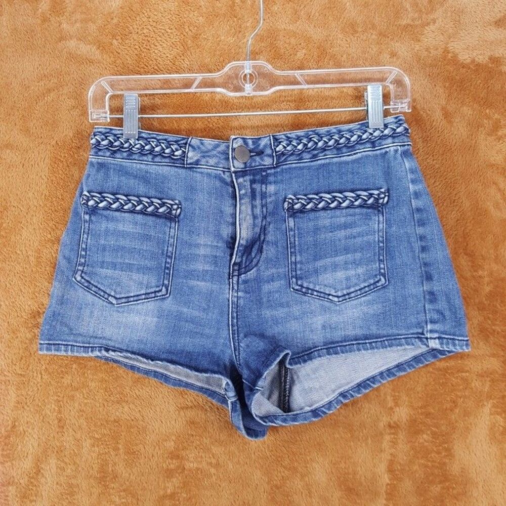 HOUSE OF HARLOW Shorts Womens Size 28 Medium Wash High Rise Braided Trim